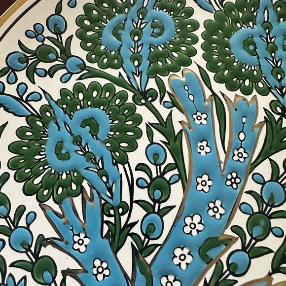Vintage Manousakis Blue Green‎ Hand Made Floral Plate Made In Greece 9 1/2” - Picture 3 of 3